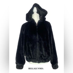 FUZZY FAUX WINTER COAT HOODIE